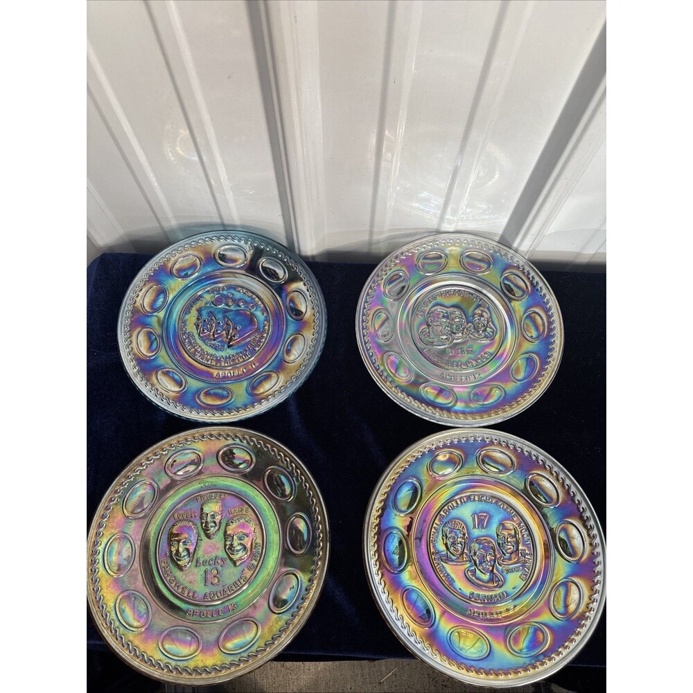 Wheaton Carnival Glass Commemorative Apollo Moon Plates 11,12,13,17